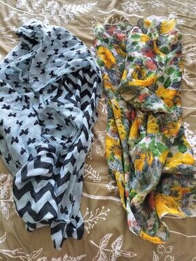 Rue21 Scarf Bundle Lot of 2 | Floral Viscose & Chevron Bow's Print